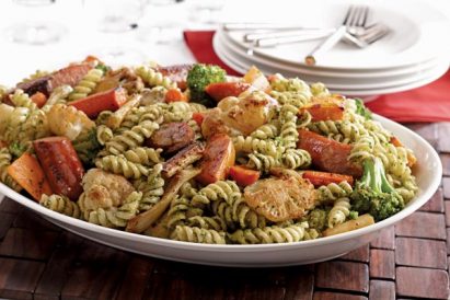 Roasted Vegetables With Rotini and Parsley-Rosemary Pesto Recipe Image